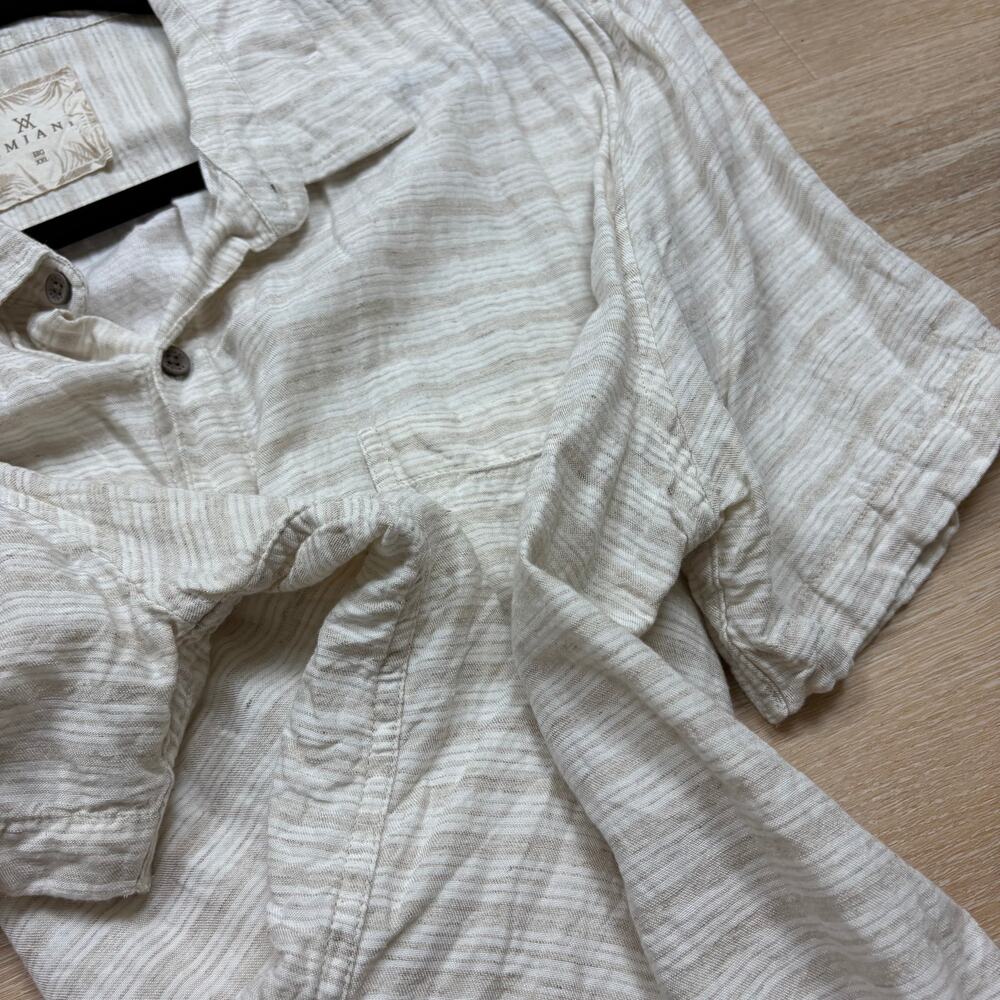 Amiani Linen Striped Button Up Casual Short Sleeve‎ Men’s XXL Color Cream - Picture 5 of 6